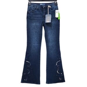 Democracy Out There Flare Jeans Die Cut Embroidery High Rise Ab Solution Blue 4